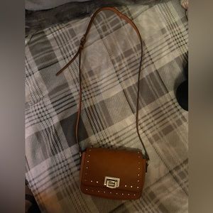 White House Black Market Leather tan crossbody bag with studs